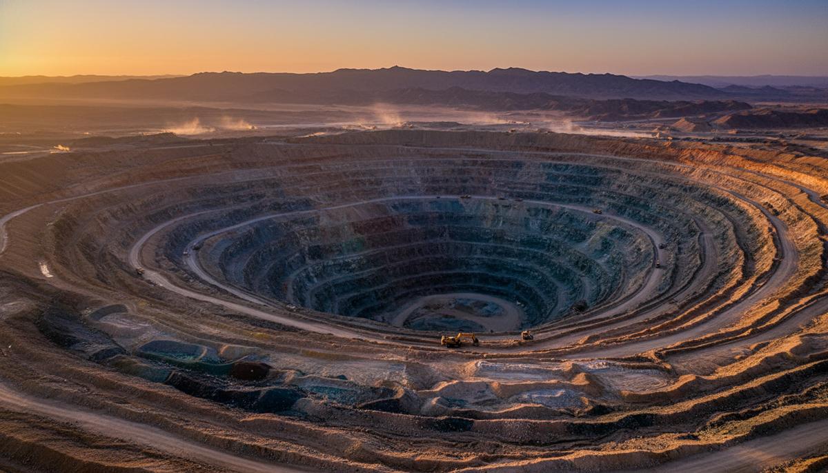 Огромный карьер месторождения Реко-Дик в Пакистане. В разрезе земли видны разноцветные геологические пласты с залежами меди и золота.