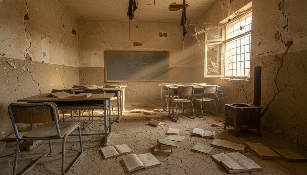 Афганистан: за фасадом порядка скрывается хрупкое государство Заброшенный школьный класс в афганской деревне. Внутри – перевернутые парты, разбросанные по пыльному полу книги и решетка на окне.