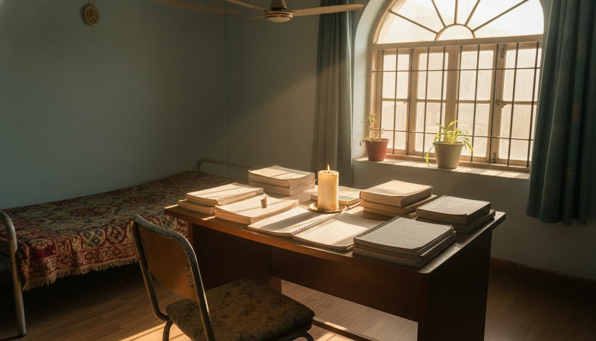 Каста убивает: почему студенты в Индии сводят счеты с жизнью Пустой студенческий стол с книгами и тетрадями в комнате общежития индийского университета. Стул отодвинут от стола.