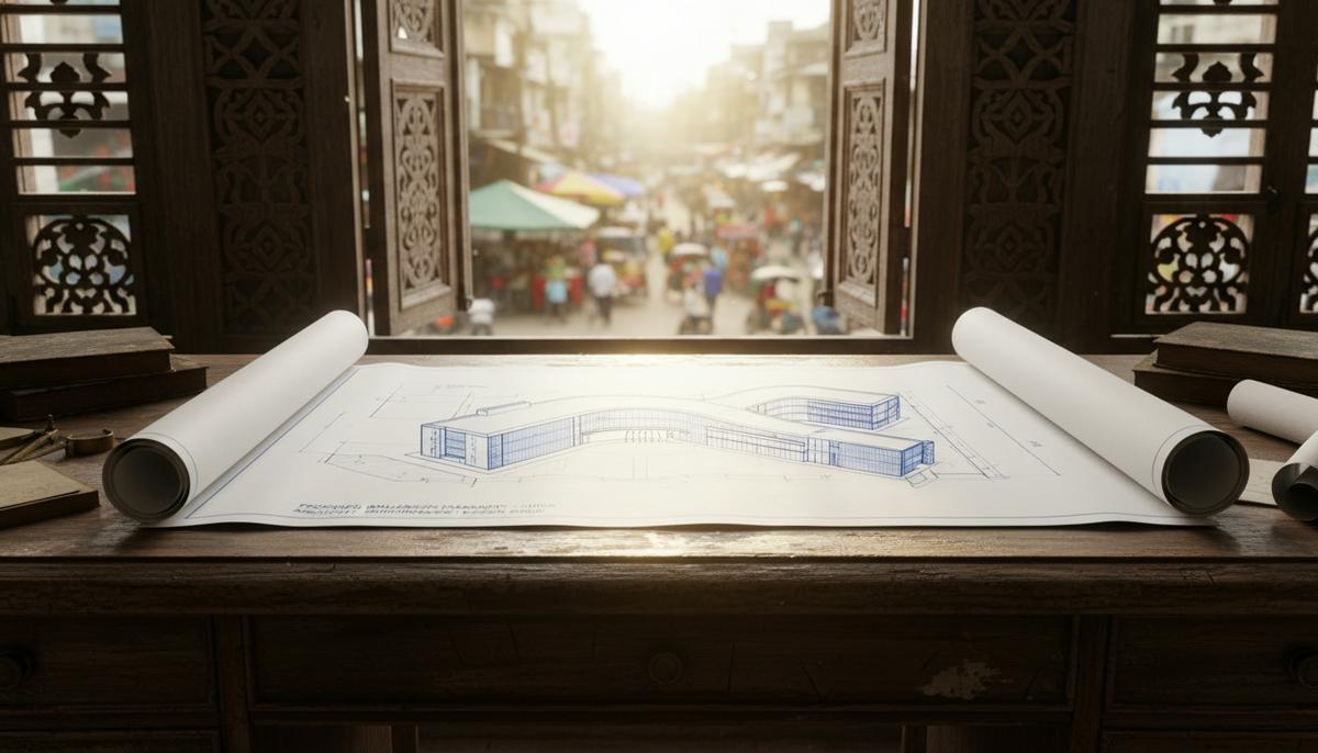 Возвращение Тарика Рахмана: новый курс для Бангладеш или несбыточные мечты Чертеж современного здания лежит на деревянном столе в комнате с резными ставнями, за окном видна улица города Дакка в Бангладеш.