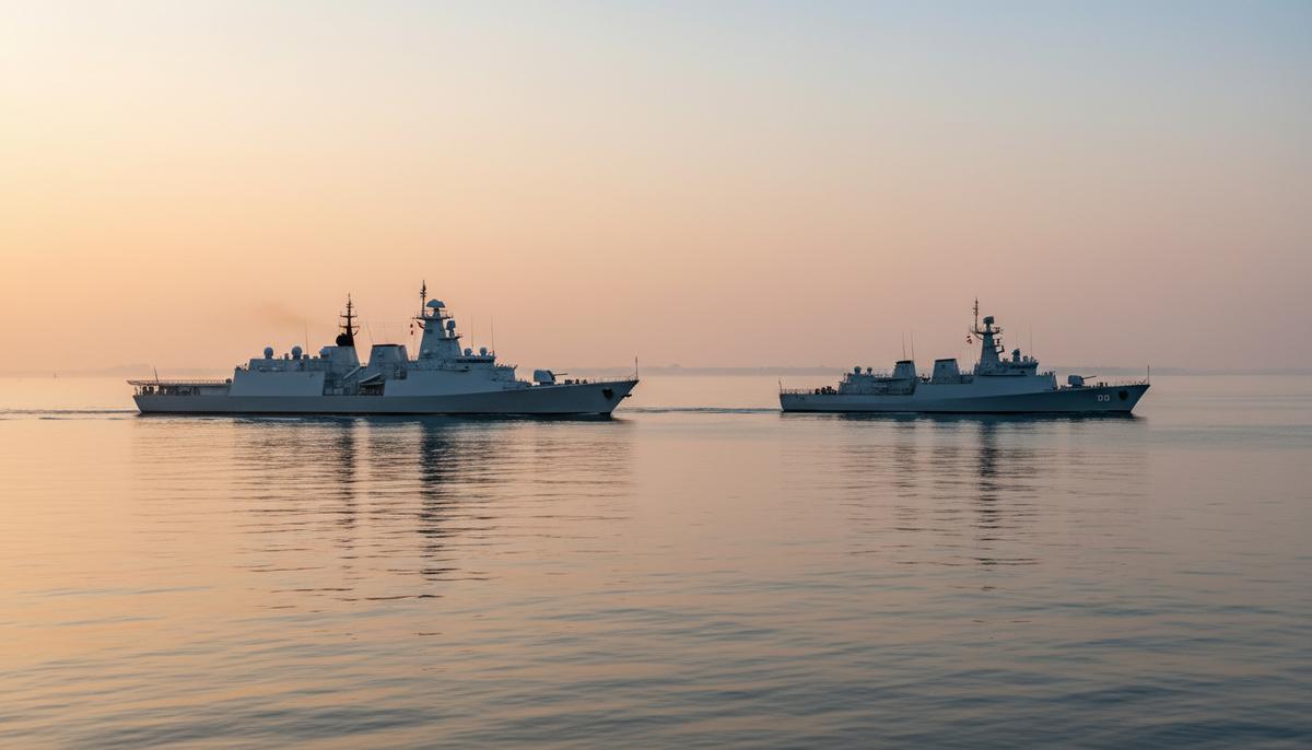 Непотопляемый альянс: как флот сближает Индию и Бангладеш Два военных корабля, индийский и бангладешский, идут параллельным курсом в водах Бенгальского залива на рассвете.