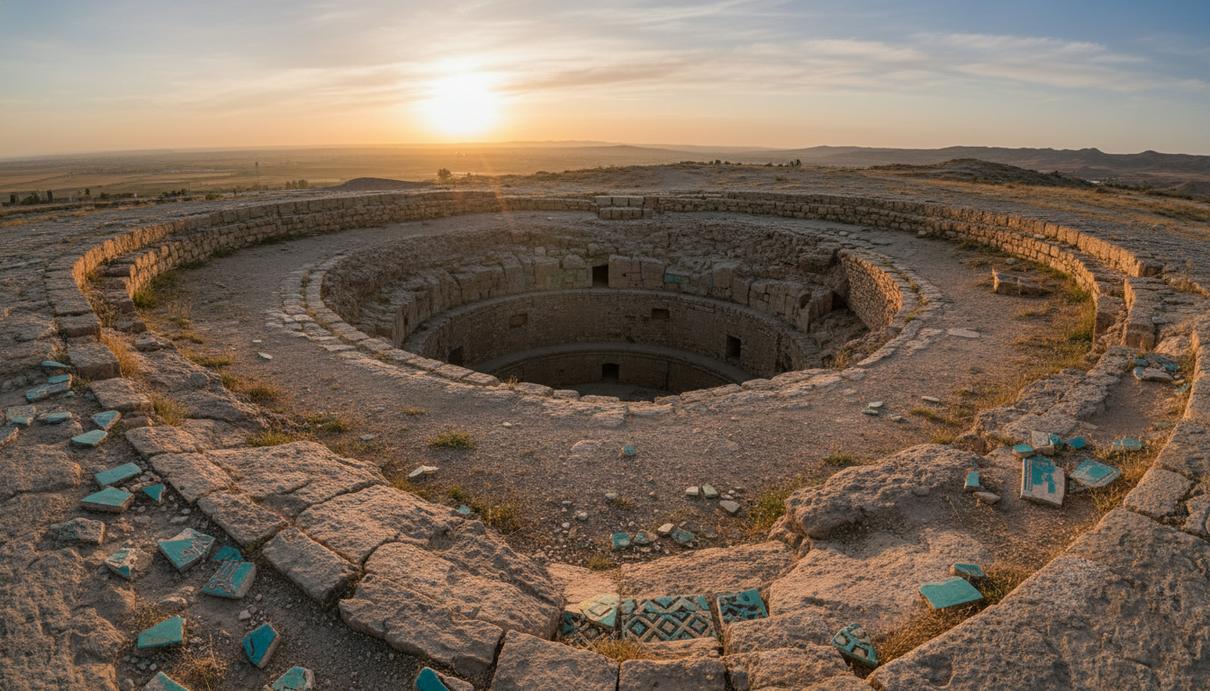 Руины древней обсерватории Улугбека в Самарканде: видна подземная часть гигантского секстанта и остатки фундамента.