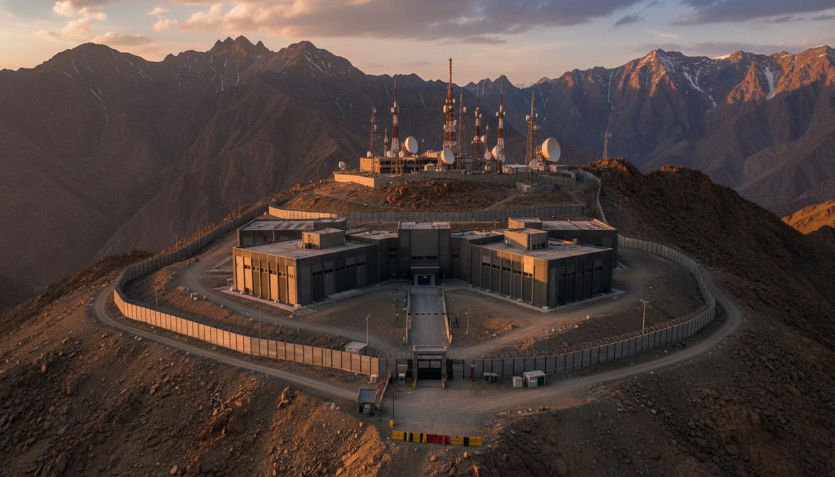 Административные здания охраняемого научно-исследовательского комплекса в горной местности