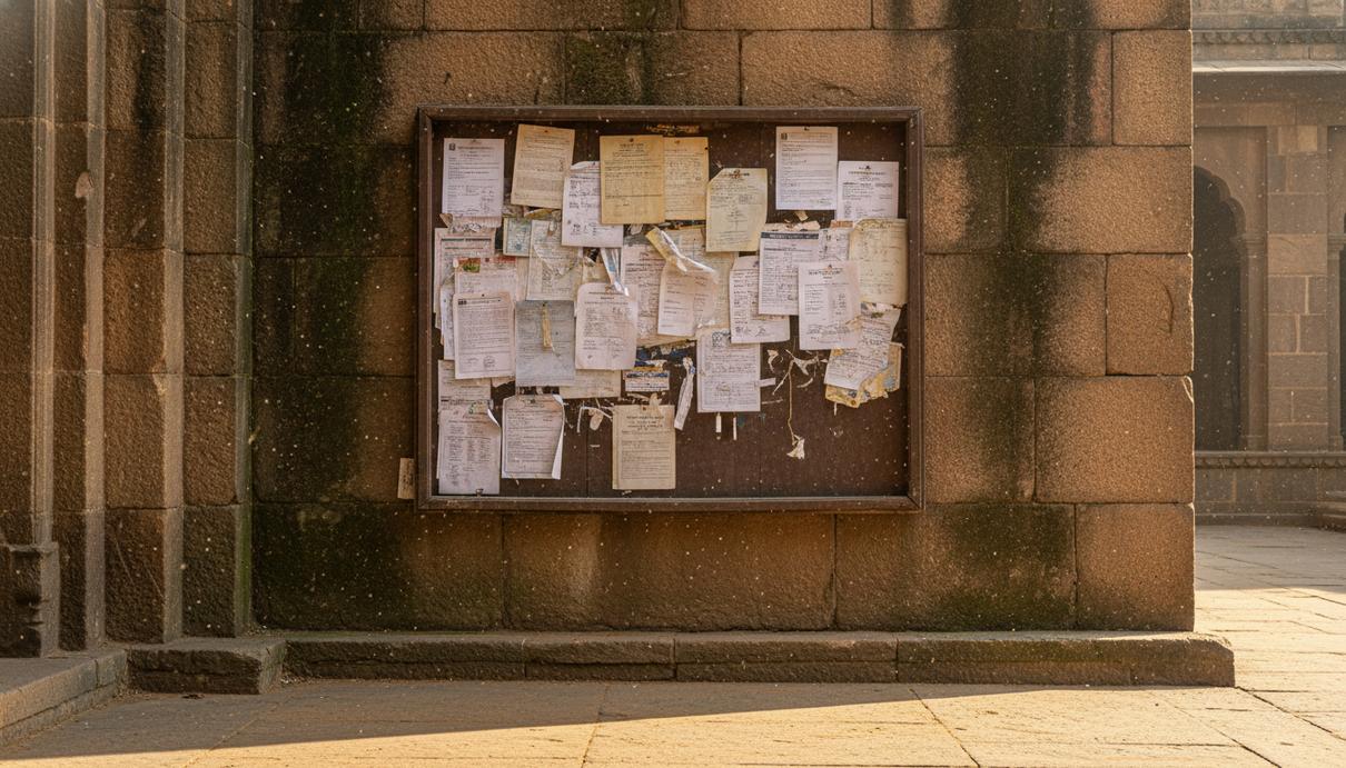 Контроль над совестью: индийские штаты ужесточают законы о смене религии Фасад старого административного здания в Индии с официальными объявлениями на деревянном стенде