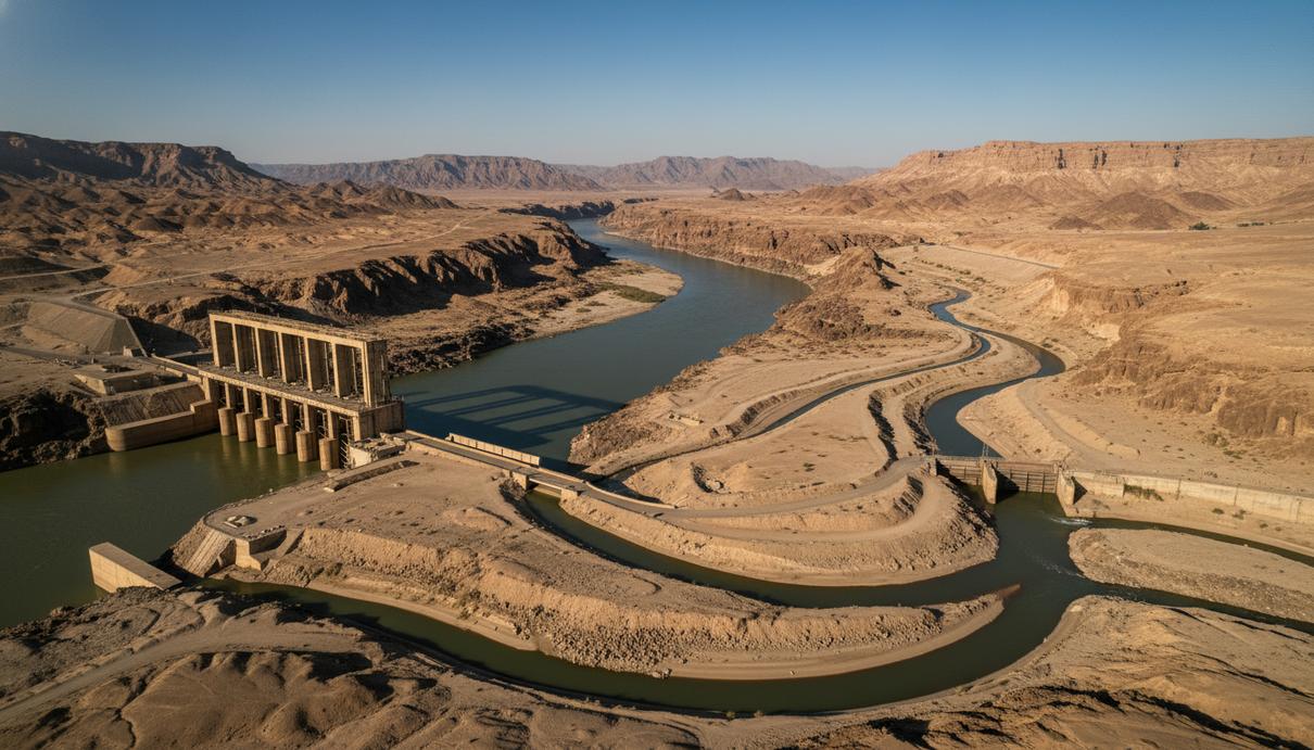 Кризис на Инде: почему Дели и Исламабад могут лишиться ключевого водного соглашения Река Инд, гидротехнические сооружения и оросительные каналы на фоне горного пейзажа.
