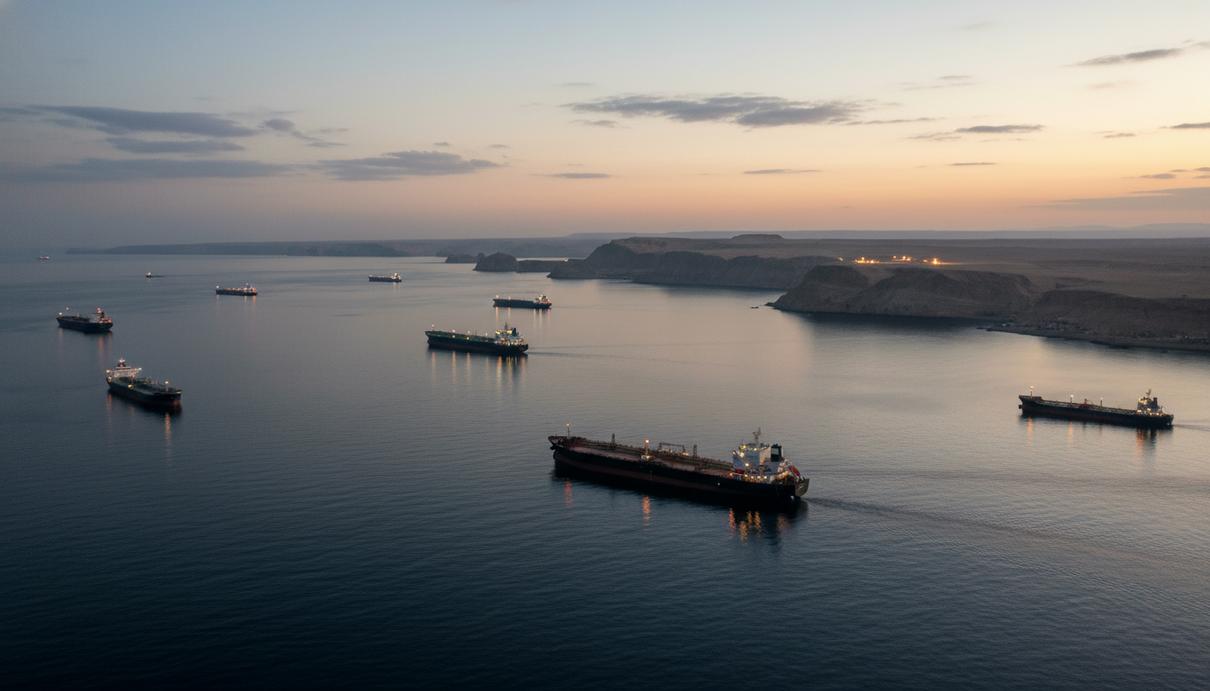 Исламабадский аккорд: как Пакистан предотвратил войну между США и Ираном Панорама Ормузского пролива на рассвете с силуэтами грузовых судов и огнями на фоне горного берега