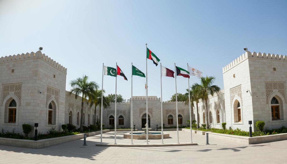 Пакистан между Тегераном и Эр-Риядом: новая роль Исламабада в большой дипломатии Белые правительственные здания и государственные флаги на фоне чистого неба в Исламабаде