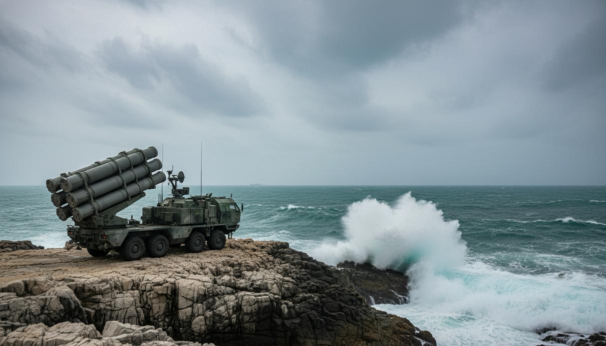 Индия продаст Вьетнаму сверхзвуковые ракеты BrahMos на $620 млн Мобильный ракетный комплекс береговой обороны на фоне штормового моря и скалистого побережья.