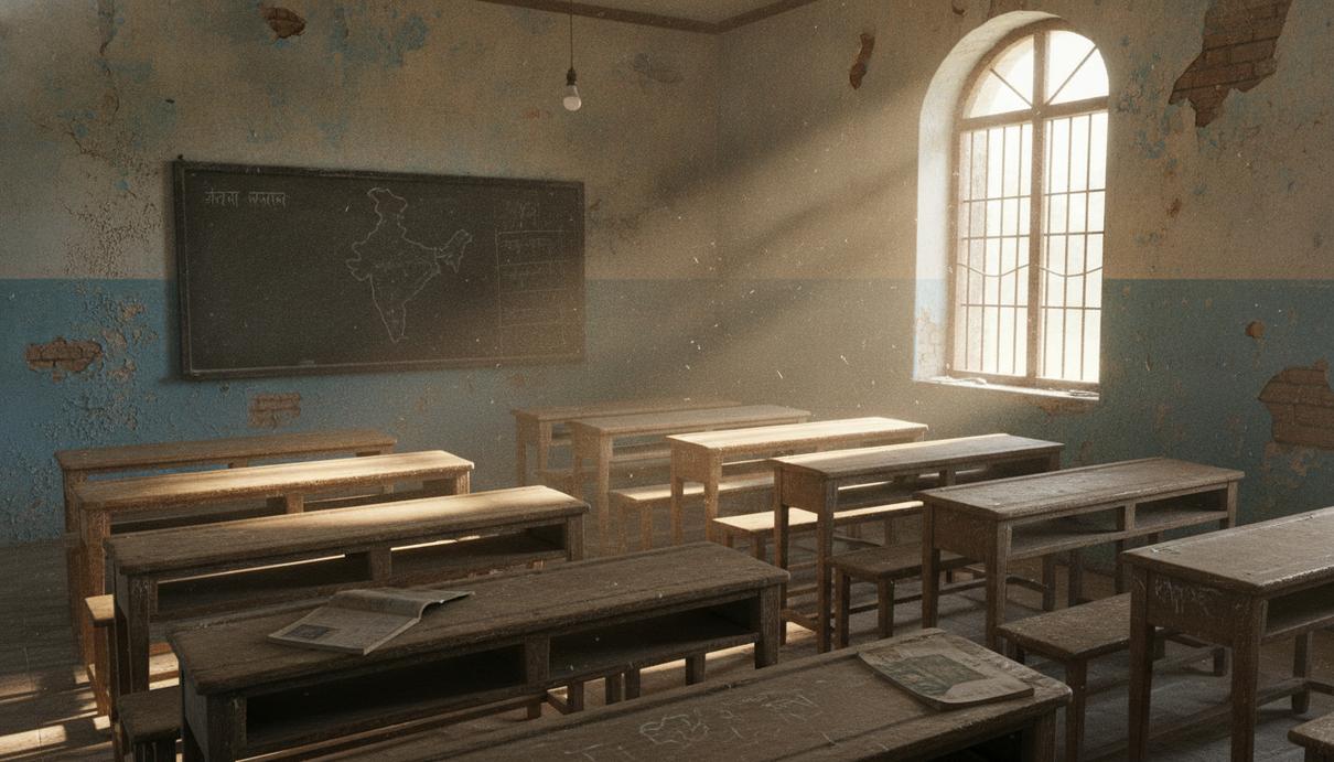 Утечки на экзаменах в Индии вскрыли системный кризис в образовании Пустой класс в сельской индийской школе. Старые деревянные парты, обшарпанные стены и солнечный свет из окна с решёткой.